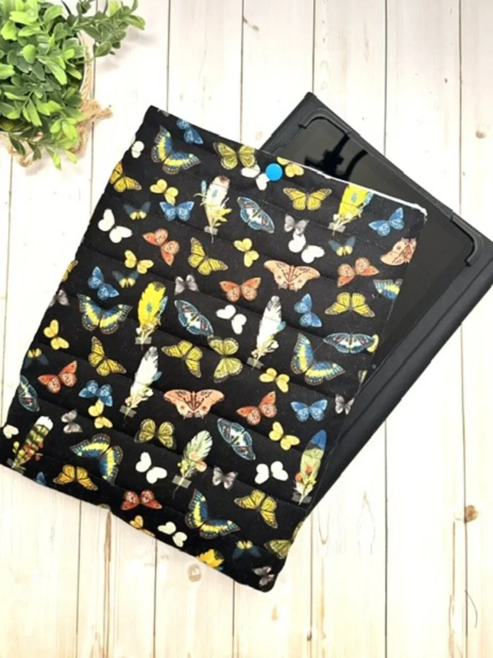 Quilted Butterfly Bible Cover | Padded Book Sleeve, Tablet Case (Black)